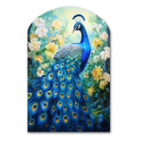 Teal Peacock Symbolist - Asymmetric Metal Wall Art