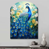 Teal Peacock Symbolist - Asymmetric Metal Wall Art