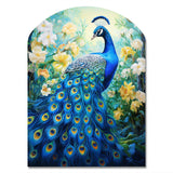 Teal Peacock Symbolist - Asymmetric Metal Wall Art