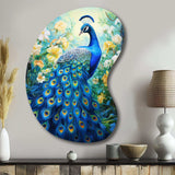 Teal Peacock Symbolist - Asymmetric Metal Wall Art