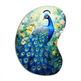 Teal Peacock Symbolist - Asymmetric Metal Wall Art