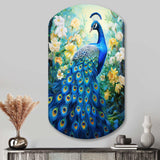 Teal Peacock Symbolist - Asymmetric Metal Wall Art