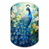 Teal Peacock Symbolist - Asymmetric Metal Wall Art