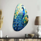 Teal Peacock Symbolist - Asymmetric Metal Wall Art