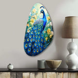 Teal Peacock Symbolist - Asymmetric Metal Wall Art