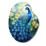 Teal Peacock Symbolist - Asymmetric Metal Wall Art