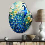 Teal Peacock Symbolist - Asymmetric Metal Wall Art