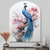 Blue Pink Peacock Watercolor I - Asymmetric Metal Wall Art