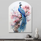 Blue Pink Peacock Watercolor I - Asymmetric Metal Wall Art