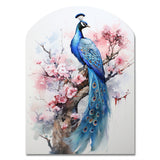 Blue Pink Peacock Watercolor I - Asymmetric Metal Wall Art