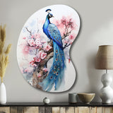 Blue Pink Peacock Watercolor I - Asymmetric Metal Wall Art