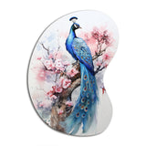 Blue Pink Peacock Watercolor I - Asymmetric Metal Wall Art