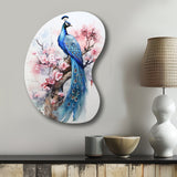 Blue Pink Peacock Watercolor I - Asymmetric Metal Wall Art