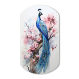 Blue Pink Peacock Watercolor I - Asymmetric Metal Wall Art