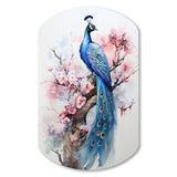 Blue Pink Peacock Watercolor I - Asymmetric Metal Wall Art