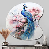 Blue Pink Peacock Watercolor I - Asymmetric Metal Wall Art