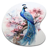 Blue Pink Peacock Watercolor I - Asymmetric Metal Wall Art