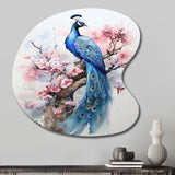 Blue Pink Peacock Watercolor I - Asymmetric Metal Wall Art