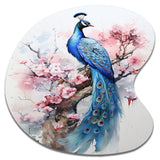 Blue Pink Peacock Watercolor I - Asymmetric Metal Wall Art