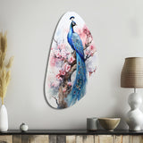 Blue Pink Peacock Watercolor I - Asymmetric Metal Wall Art