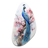 Blue Pink Peacock Watercolor I - Asymmetric Metal Wall Art