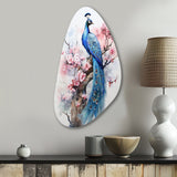 Blue Pink Peacock Watercolor I - Asymmetric Metal Wall Art