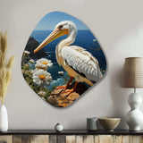 Grey Pelican Coastal Watch Pastoral - Asymmetric Metal Wall Art