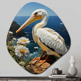 Grey Pelican Coastal Watch Pastoral - Asymmetric Metal Wall Art