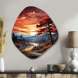 Pine Tree Crimson Serenade II - Asymmetric Metal Wall Art