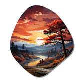 Pine Tree Crimson Serenade II - Asymmetric Metal Wall Art