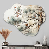 Bird On Pine Tree II - Asymmetric Metal Wall Art