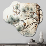 Bird On Pine Tree II - Asymmetric Metal Wall Art