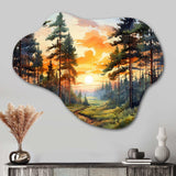 Pine Tree Sunset Glow I - Asymmetric Metal Wall Art