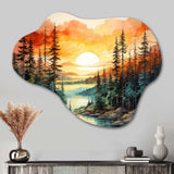 Pine Tree Sunset Glow II - Asymmetric Metal Wall Art