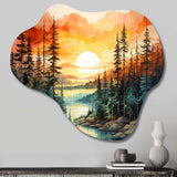 Pine Tree Sunset Glow II - Asymmetric Metal Wall Art