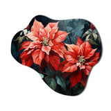 Red Black Poinsettia Flower Fusion - Asymmetric Metal Wall Art