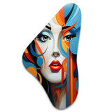 Pop Art Woman Portrait In Blue And Orange - Asymmetric Metal Wall Art