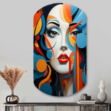 Pop Art Woman Portrait In Blue And Orange - Asymmetric Metal Wall Art