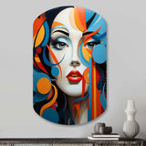 Pop Art Woman Portrait In Blue And Orange - Asymmetric Metal Wall Art