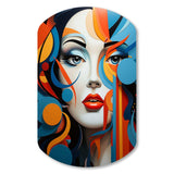 Pop Art Woman Portrait In Blue And Orange - Asymmetric Metal Wall Art