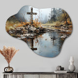 Religious Cross Divine Reflection Landscape II - Asymmetric Metal Wall Art