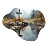 Religious Cross Divine Reflection Landscape II - Asymmetric Metal Wall Art