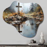 Religious Cross Divine Reflection Landscape II - Asymmetric Metal Wall Art