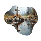 Religious Cross Divine Reflection Landscape II - Asymmetric Metal Wall Art