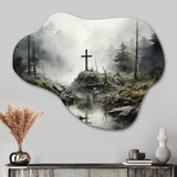 Religious Cross Transcendent Grace Forest - Asymmetric Metal Wall Art