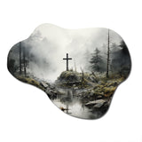 Religious Cross Transcendent Grace Forest - Asymmetric Metal Wall Art