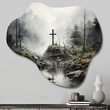 Religious Cross Transcendent Grace Forest - Asymmetric Metal Wall Art