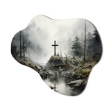 Religious Cross Transcendent Grace Forest - Asymmetric Metal Wall Art