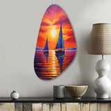 Sailboat Sunset Sails - Asymmetric Metal Wall Art