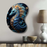 Sapphire Seahorse Delicate Drips II - Asymmetric Metal Wall Art